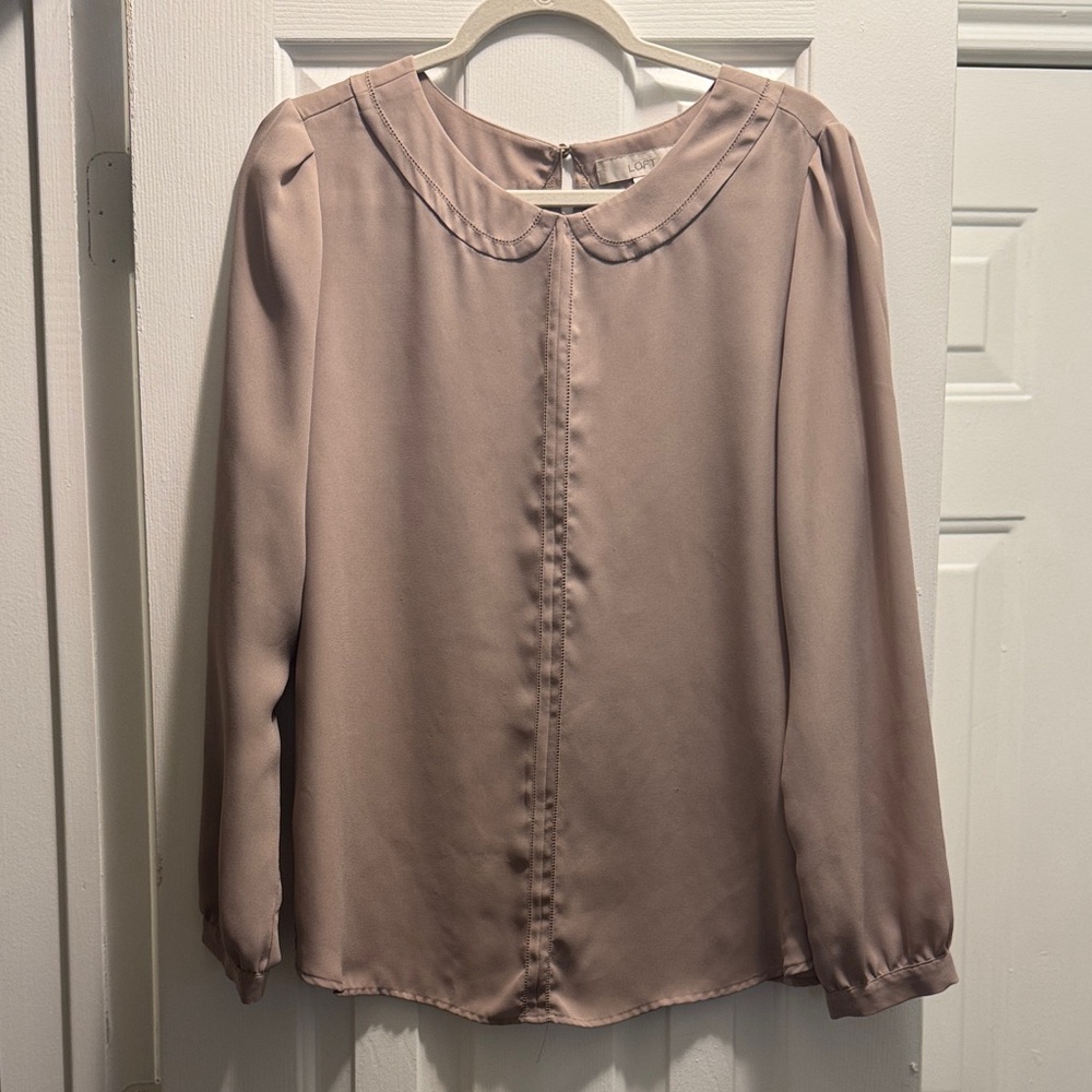 LOFT Dusty Rose Long Sleeve Peter Pan Collar Blouse